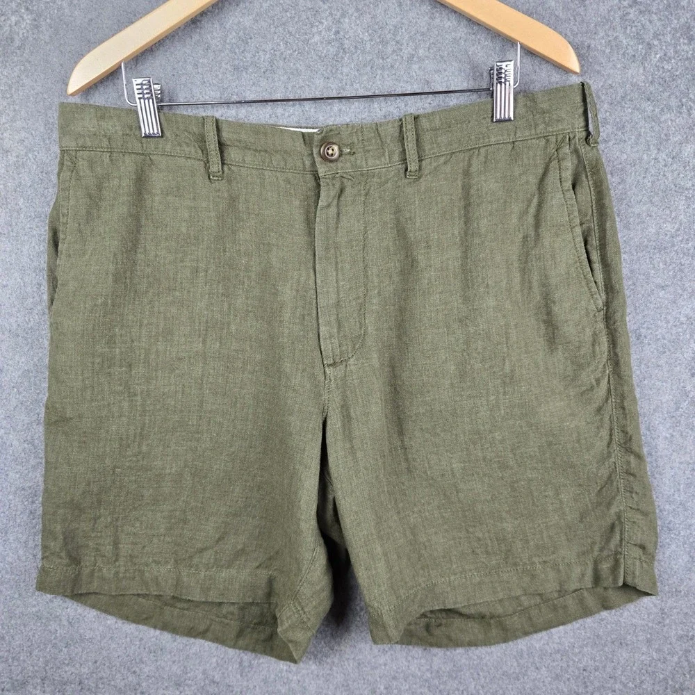 J.Crew 100% Linen Shorts Mens 34 Green 7 Inch Inseam Casual Summer Beach